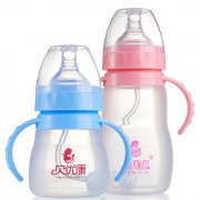 婴儿宽口径带吸管 母婴用品手柄防胀气 宝宝全硅胶奶瓶